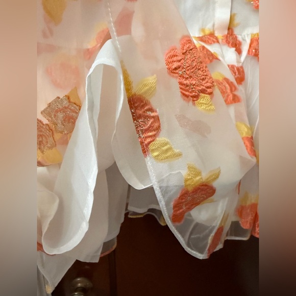 NEVER WORN English Factory Floral Jacquard Organza Long Sleeve Button Mini Dress - Picture 6 of 11